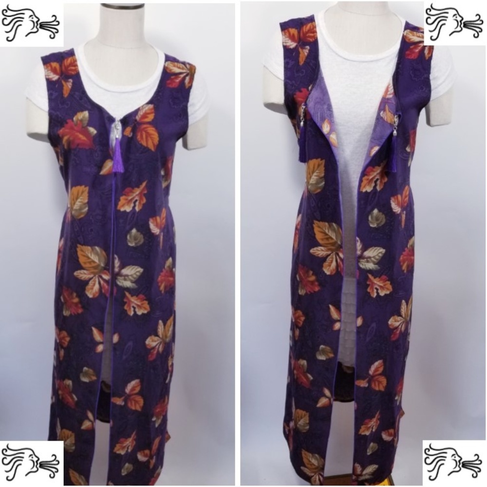 Women Duster Vest Size 1X Purple Floral Tassel